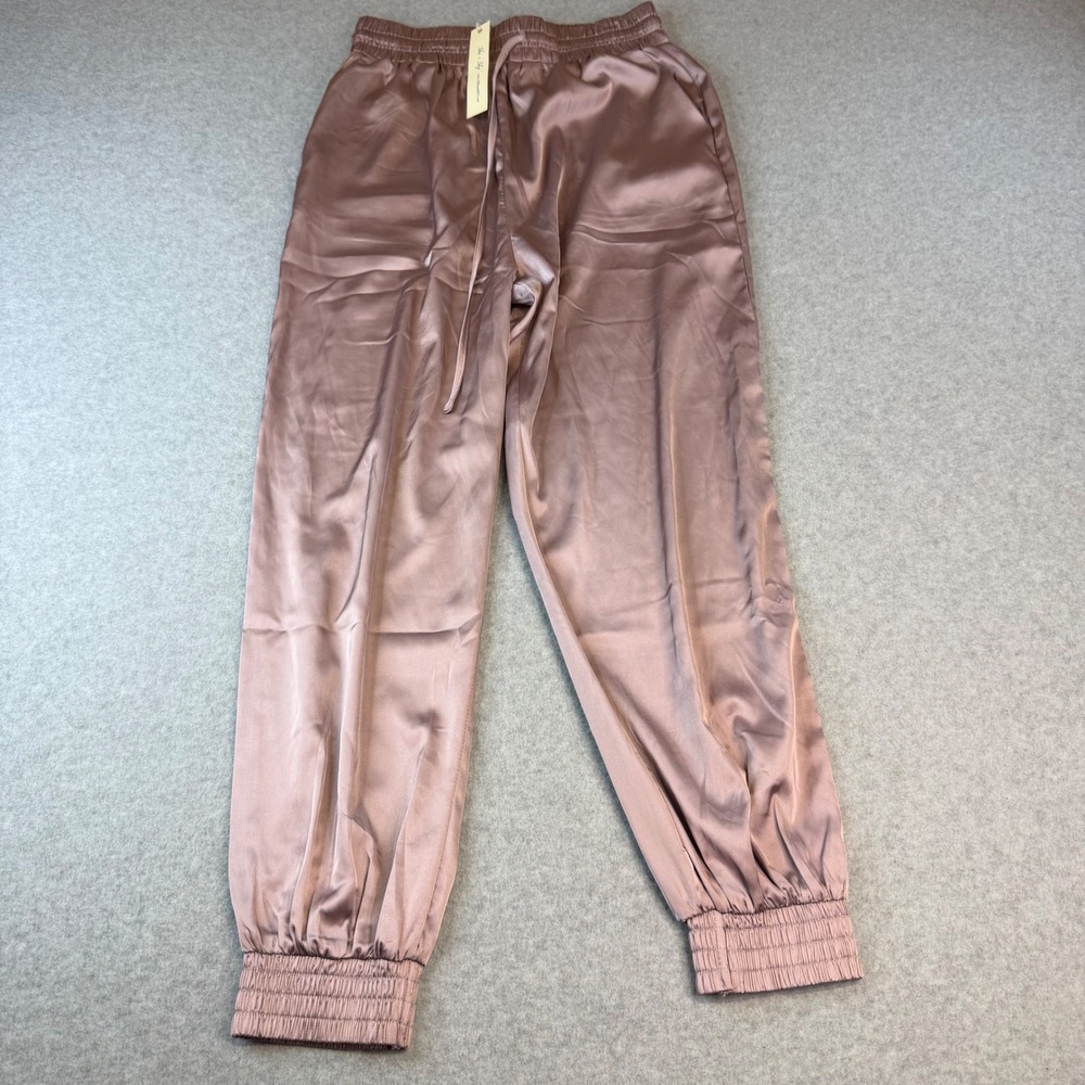 She + Sky Follow The Lead Joggers Misty Mauve Satin Smocked Waist Pants Small